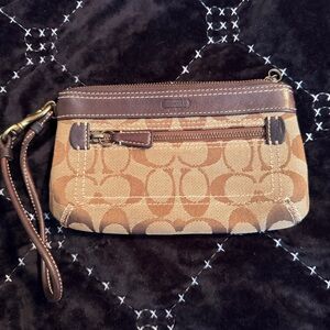 Coach Signature Tan and Brown Wristlet
